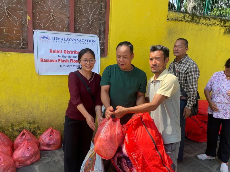 Himalayan Vacation Treks distributed relief supplies to flood victims in Rasuwa, Nepal 2026.